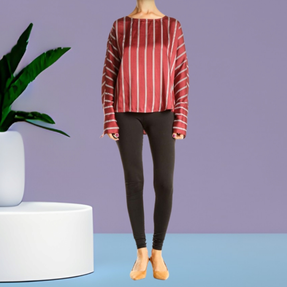 NWOT 🌷Express Women's Red Satin Stripe Blouse